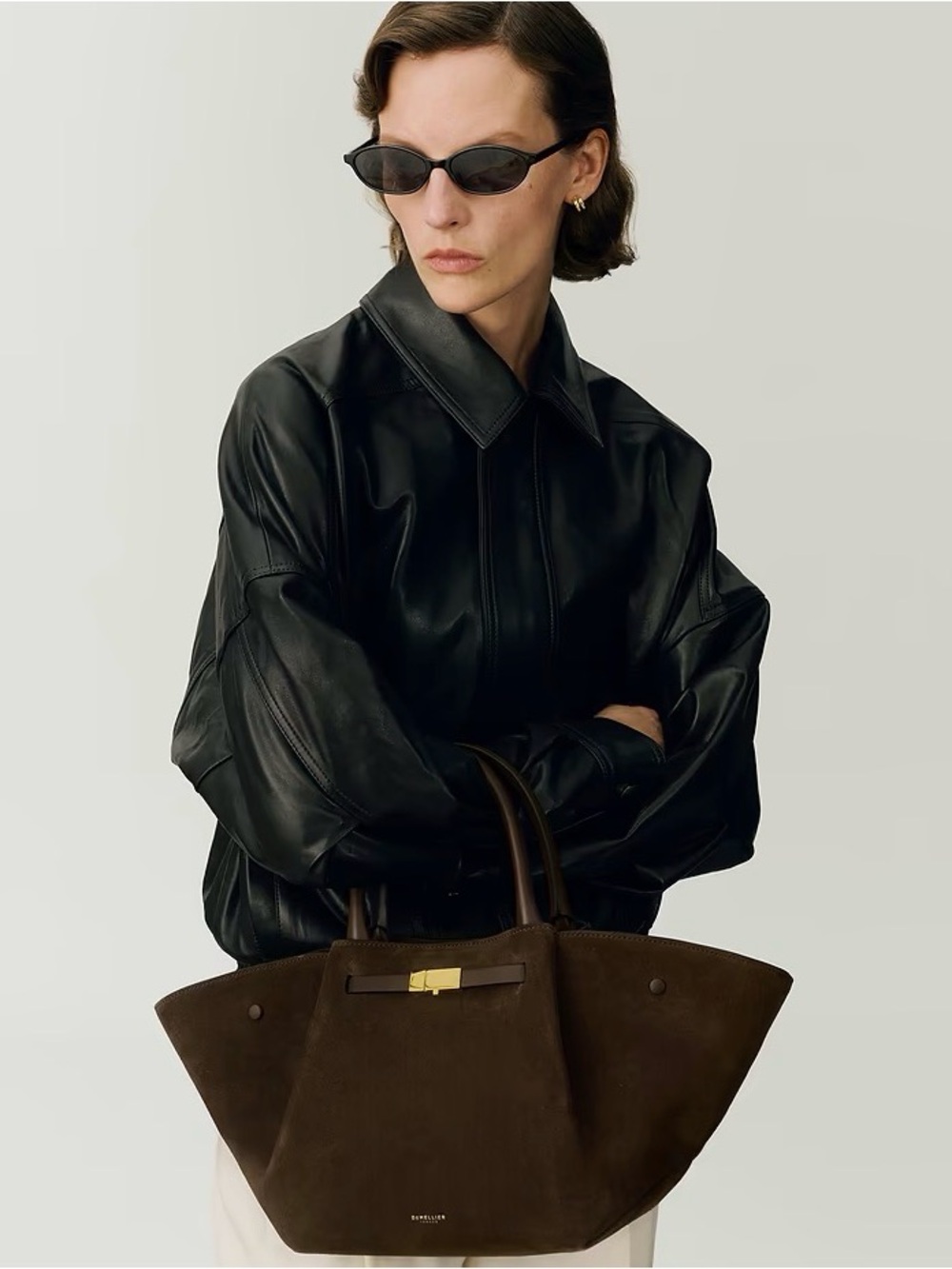 DeMellier Brown Suede Tote Bag with Gold Hardware - Picture 4 of 11